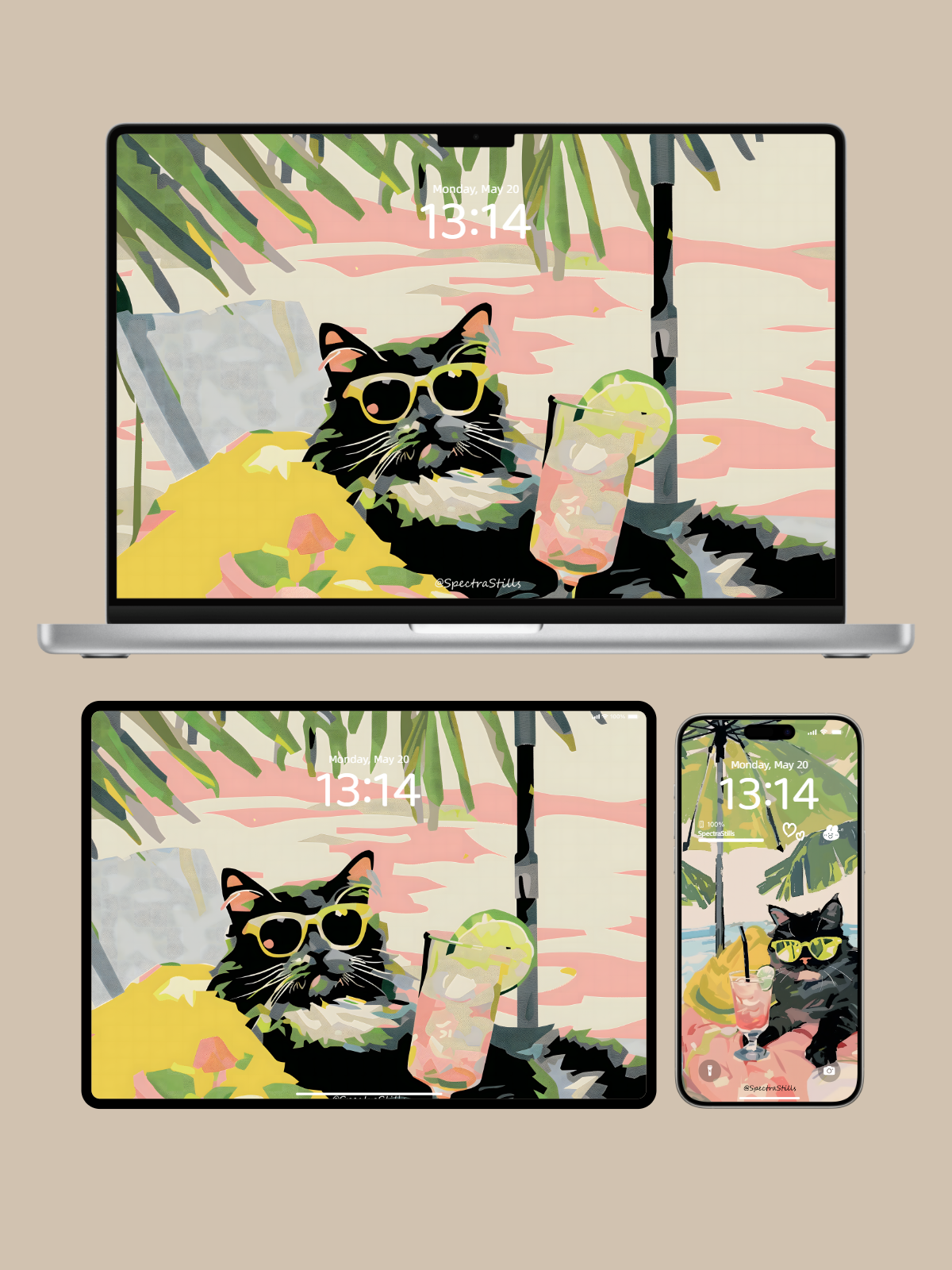 Cute Cat with Sunglasses - Watercolor Sketch Wallpaper