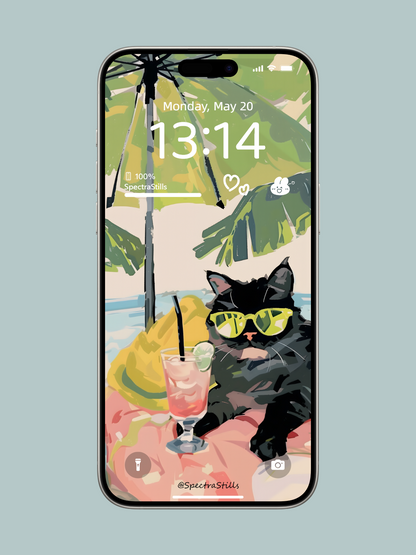 Cute Cat with Sunglasses - Watercolor Sketch Wallpaper