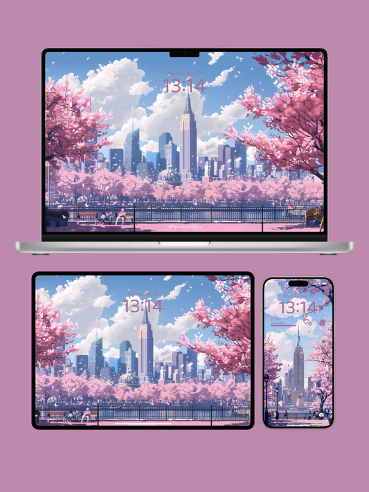 Empire State Building Springtime - Pixel Art Wallpaper for Phone and Desktop