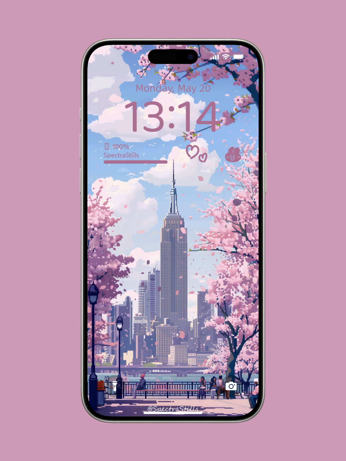 Empire State Building Springtime - Pixel Art Wallpaper for Phone and Desktop