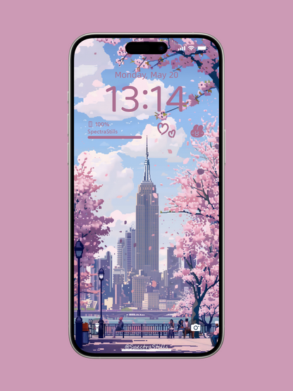 Empire State Building Springtime - Pixel Art Wallpaper for Phone and Desktop