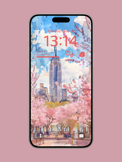 Empire State Building Springtime - Watercolor Wallpaper for Phone and Desktop