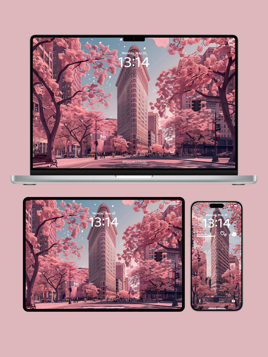 Flatiron Building Springtime - Pixel Art Wallpaper for Phone and Desktop