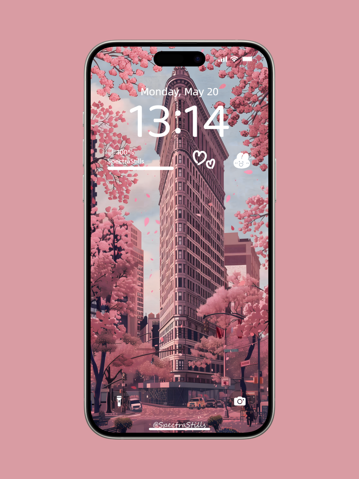 Flatiron Building Springtime - Pixel Art Wallpaper for Phone and Desktop