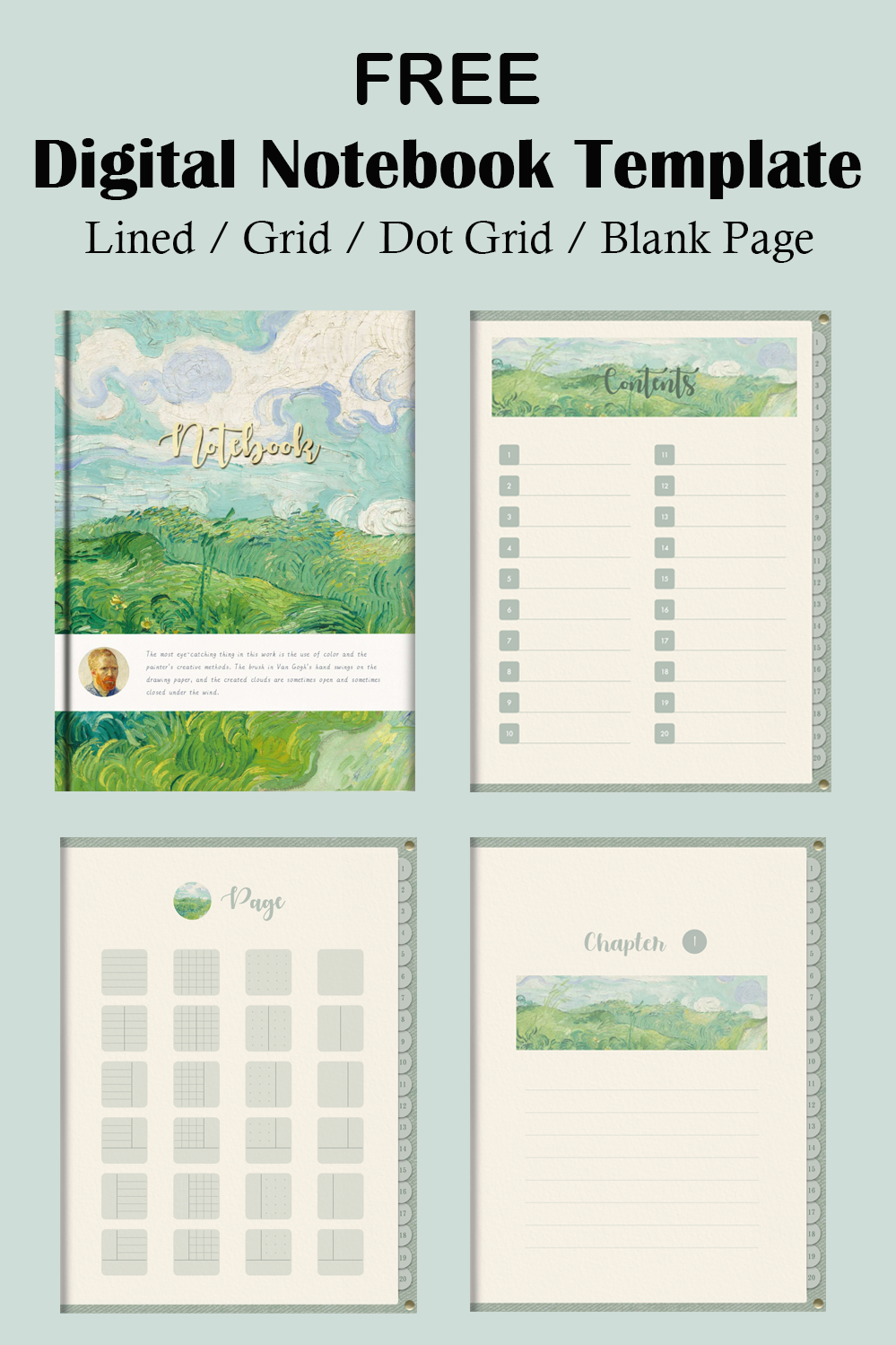 Free Vincent van Gogh Digital Notebook Template