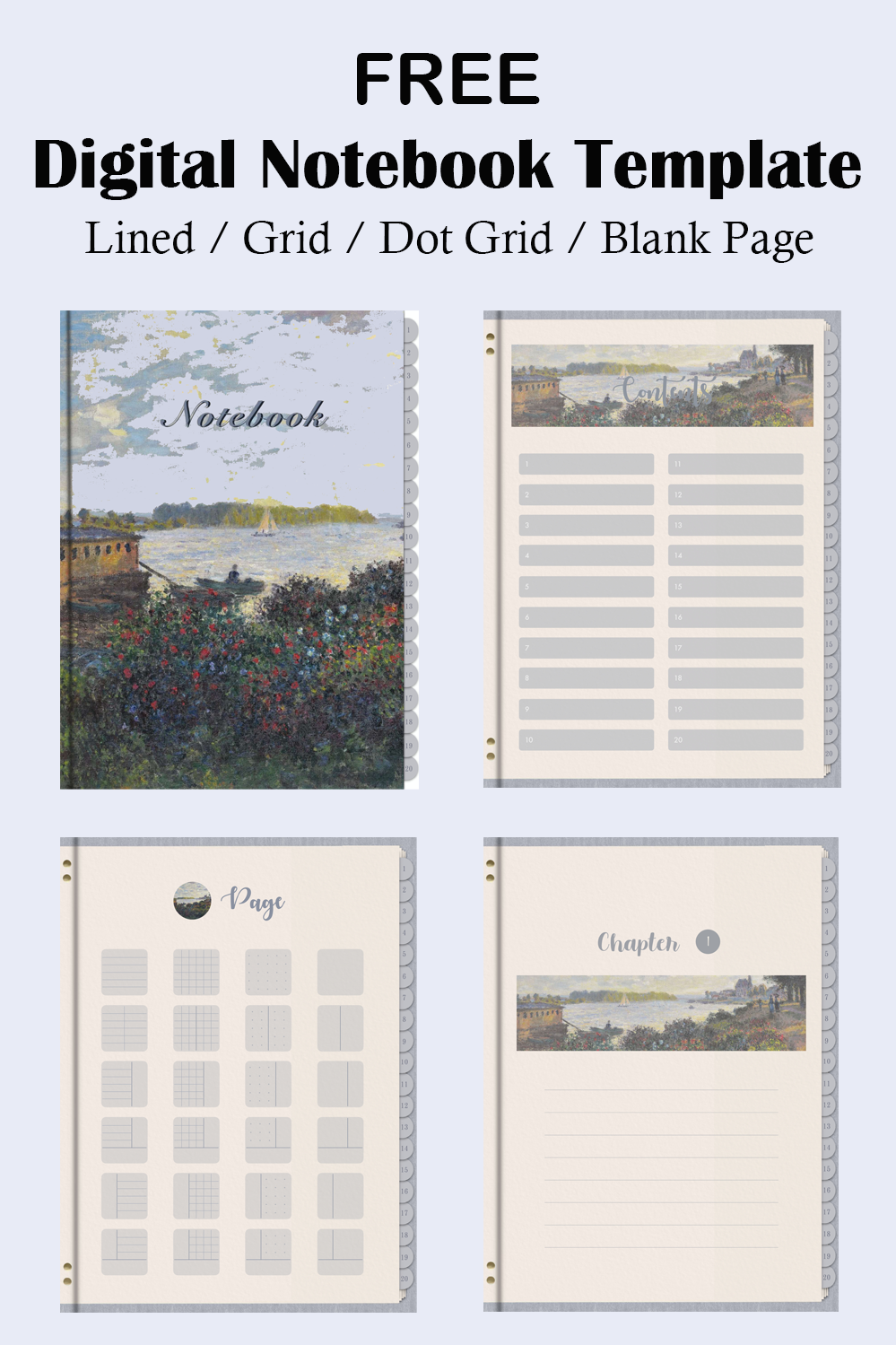 Free Claude Monet Digital Notebook Template