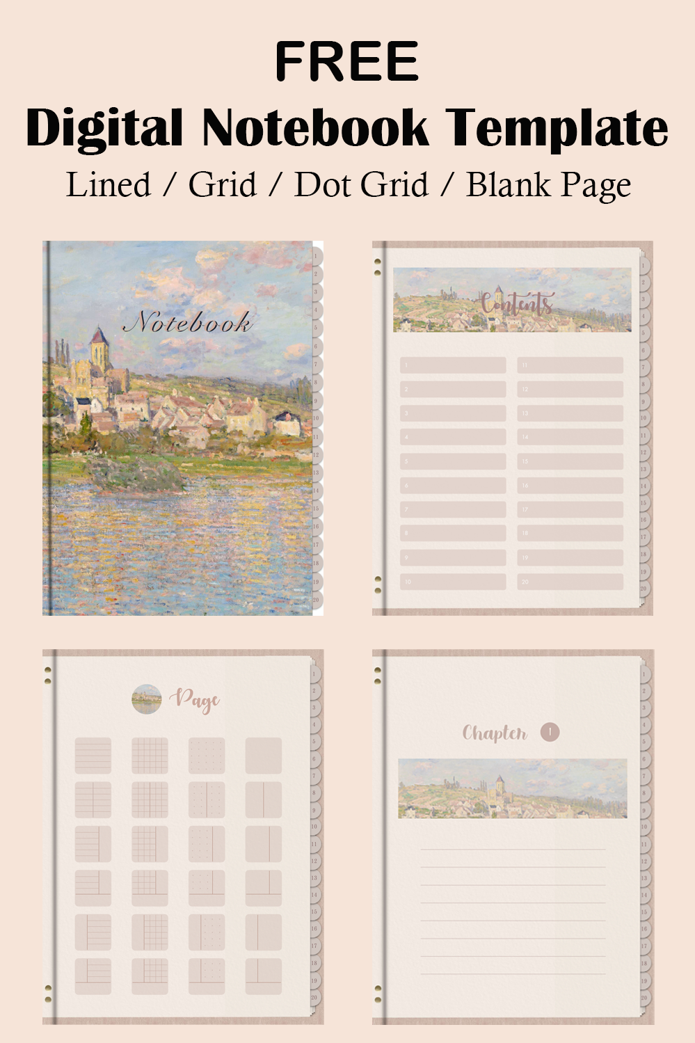 Free Claude Monet Digital Notebook Template