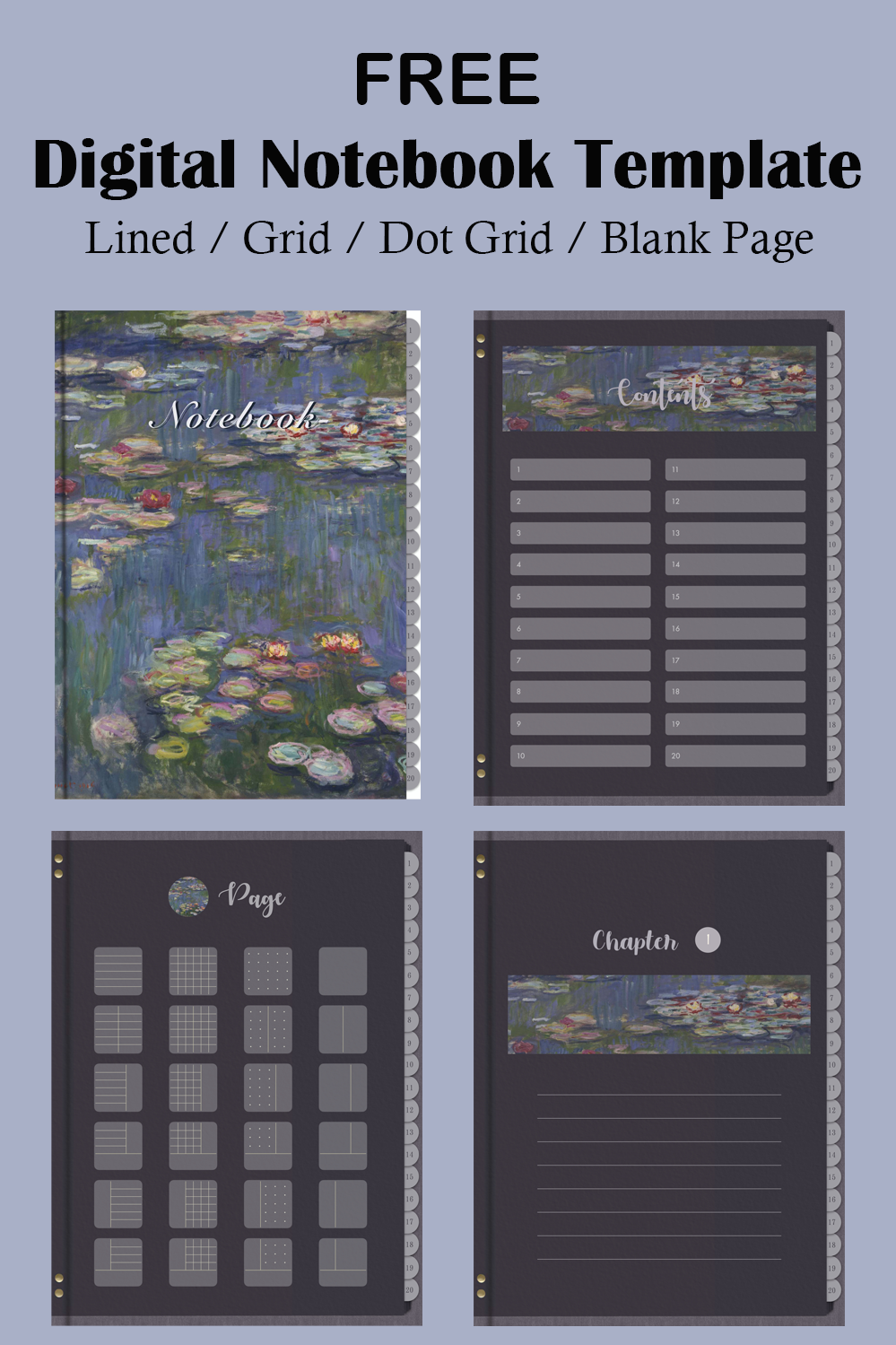 Free Claude Monet Digital Notebook Template